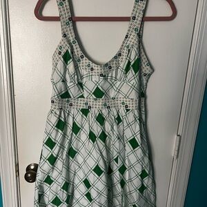 Free People Green and White Checkered Mini Dress